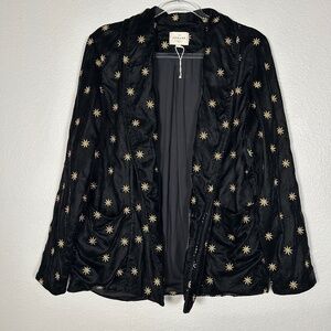 Sezane size 38 US S Odessa jacket black velvet gold embroidered stars open front
